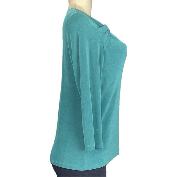 Citiknits S Green Square Detail Neckline Stretch Acetate Blend 3/4 Sleeve Blouse - Picture 3 of 6